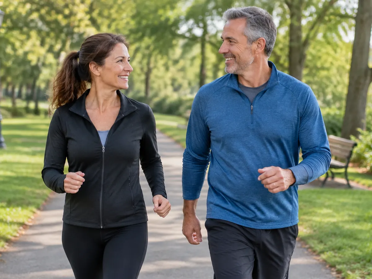 Couple walking in a park