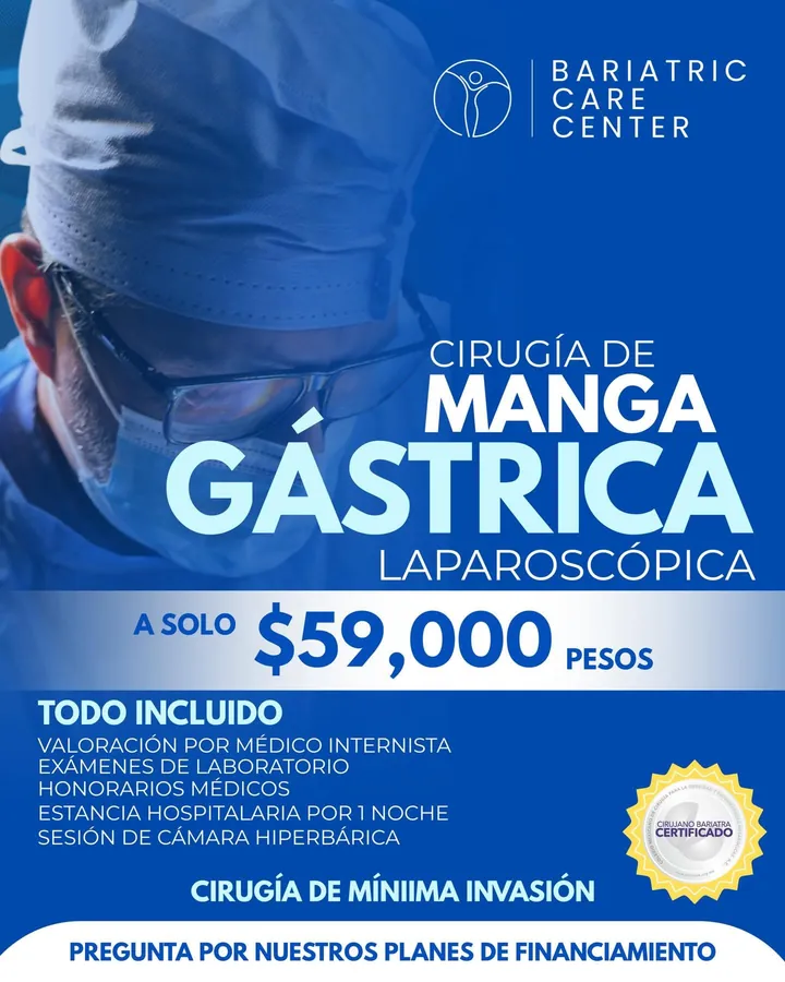 Laparoscopic gastric sleeve surgery, $59,000 MXN all-inclusive